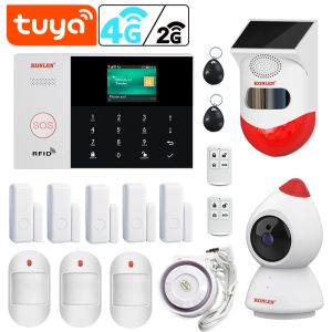 Kits Tuya Smart Life Home Burglar Security Alarm System Alexa WiFi GSM 4G SMS APPEL CONTRÔLE D'APPLOS AVEC CAMERIE SIREN SOLAR PIR EXTÉRIEUR