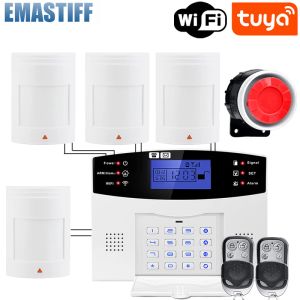 Kits Tuya Smart WIFI GSM Système d'alarme de sécurité Fonctionne avec Alexa Home Cambrioleur Filaire Détecteur de mouvement Fumée Porte Fenêtre Capteur Caméra IP