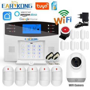 Kits Tuya WiFi Smart Home Alarm System GSM Security Falling Alarmes 433 MHz Fenêtre de porte sans fil Fence de gaz fumée Détecteur de fuite d'eau