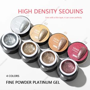 Kits Vendenei 4Color / Set High Density Fine Powder Gel Rolir UV LED paillettes platine PEINTURE DE PEINTURE DU PEINTUR