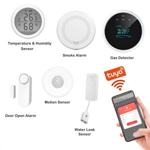 Kits Sistema de alarma WiFi Protección de seguridad para el hogar 6 Pieces Kit Diy Sin tarifa mensual inalámbrica con aplicación Push for Office Apartment Hotel