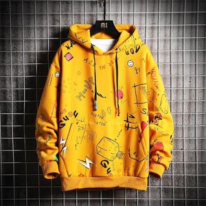 KKSKY Yellow Men's Hoodie Anime Graffiti Sweatshirt Hooded Hoodies Man Harajuku Japanese Hip Hop Streetwear Oversized LJ201027