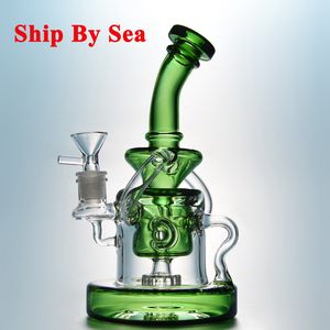 Klein Recycler Hookahs Tornado Showerhead Perc Bongs de vidrio 9 pulgadas 14 mm Tubos de agua de unión hembra Tipo doblado Tubo para fumar Base pesada Grueso 4 mm Dab Rigs Enviar por mar