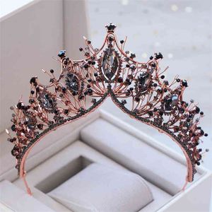 KMVEXO Baroque Or Rose Cristal Noir Diadème De Mariée Diadème Pageant Couronne pour Les Mariées Bandeau De Mariage Accessoires De Cheveux 210707