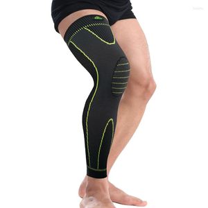 Genouillères élastiques jaune-vert rayure sport allonger coussinet jambe manchon anti-dérapant pansement Compression plus chaud pour hommes et femmes