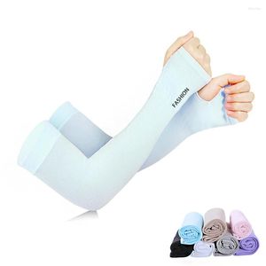 Genouillères Ice Silk Sleeve Sunscreen Cuff Arm Sleeves Uv Sun Protect Anti-Slip Summer Hommes Femmes Gants Outdoor Riding Finger Cover