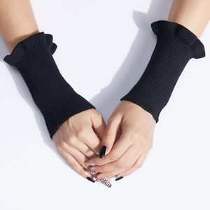 Rodilleras Estilo coreano Mujeres Punto acanalado Mangas falsas Puños Color sólido Invierno Otoño Calentadores de brazo Estiramiento Volantes Guantes sin dedos