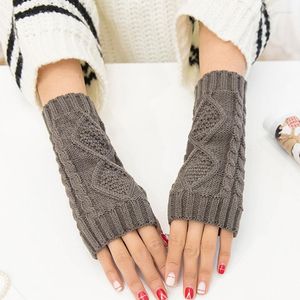 Rodilleras invierno tejido brazo calentador lana medio dedo guantes largos mujer espesar DIY hecho a mano ganchillo manga torcida sin dedos