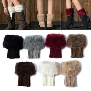 Rodilleras Mujer Faux Fur Trim Turn-Over Boot Cuffs Furry Toppers Covers Winter Warm Ribed Knit Color sólido Calcetín corto