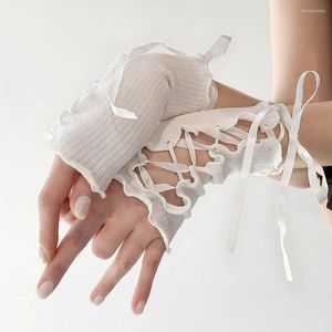 Genouillères femmes Lolita Jk dentelle gants sans doigts noir gothique bricolage cerclage protection solaire manches vêtements accessoires élastique maille Punk