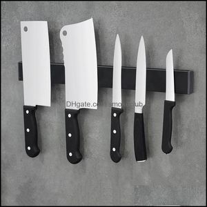 Soporte para cuchillos Soporte de acero inoxidable 306 negro Instalación de orificio magnético para cocina Super imán Entrega de caída 2021 Organización de almacenamiento Casa