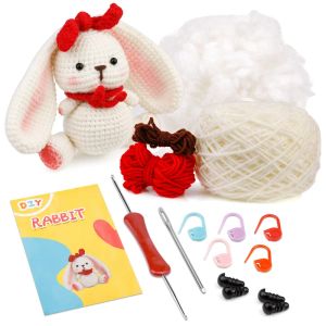Kit de Crochet fait à la main, paquet de matériel, fil de laine, lapin mignon pour cadeau avec vidéo d'étude pour débutant