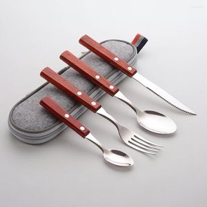 Couteaux 5 pièces ensemble de couverts Portable 304 couteau fourchette cuillère en acier inoxydable avec sacs de rangement pour la maison/camp/restaurant