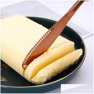 Knives Stainless Steel Butter Knife With Hole Bake Cheese Cream Home Bar Kitchen Flatware Tool Gold Rainbow Drop Delivery Garden Dini Dhldn