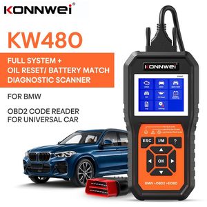 Escáner KONNWEI KW480 Obd2 para coches BMW Obd 2 ABS Airbag SRS descanso de aceite herramienta de diagnóstico de sistemas completos batería compatible con E38 E46