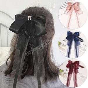 Pasadores con lazo bonitos y largos de Corea para mujeres y niñas, horquillas para el pelo con flequillo, accesorios para el cabello con Clip superior en la parte trasera bonita