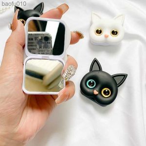 Korea Ins Mirror Mobile Phone Holder Grip Griptok 3D Cat Air Sac Cellphone Bracket Paste Portable Makeup Phone Stand Accessories L230619