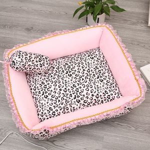 Corea estilo princesa perro gato cama rosa leopardo mascota casa saco de dormir con almohada cachorro cojín perrera sofá cama perro Y200330