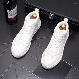 Botas de hombre de estilo coreano 514, zapatos informales de cuero genuino con cordones blancos, zapatillas de deporte con plataforma transpirables, Botas tobilleras bonitas de tendencia para hombre