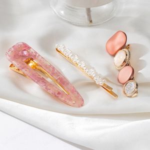 Pasadores de cristal de Color coreano, accesorios para el cabello, Clip Bb Ins, tocado rosa, horquilla de verano geométrica para mujer