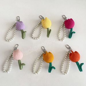 Coréen mignon porte-clés pour femmes tissu tulipe perle tissé Bracelet Bracelet porte-clés anneaux fleurs pendentif voiture porte-clés