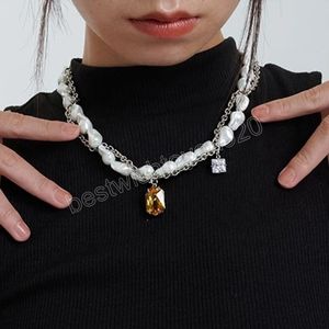 Collier de perles irrégulières pour femmes et filles, pendentif en cristal jaune, tendance coréenne, bijoux de fête