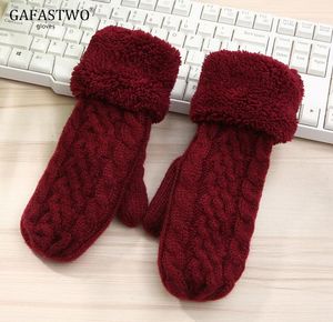 Manoplas de moda coreana para mujer Otoño e Invierno guantes de lana tejidos con dedos gruesos y cálidos C09262938444