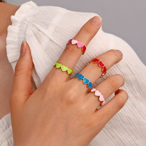 Coréen mode doux bonbon couleur bande dessinée filles rose rouge émailé amour coeur universel taille doigt bague femme femme bijoux en gros