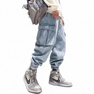 Pantalones bombachos coreanos Fi Hip Hop de talla grande para hombre, pantalones vaqueros informales de mezclilla para correr, ropa de calle, pantalones holgados Kpop G4A4 #