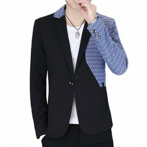 Coréen Fi Patchwork Costume Veste pour Hommes 2024 Printemps Slim Fit Casual Busin Blazers Street Wear Mariage Social Dr Manteaux G3H8 #