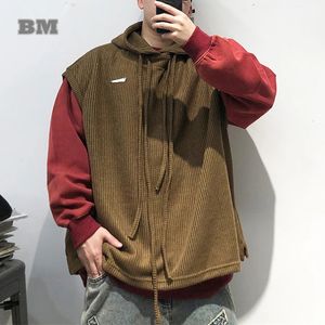 Coréen Hip Hop Gilet Sans Manches Kpop Couple À Capuche De Haute Qualité Casual Pull Streetwear Sport Hauts Pour Hommes Vêtements 240201