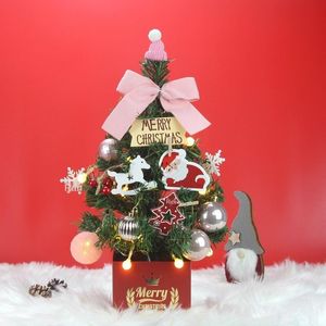 Mini árbol de Navidad coreano Conjunto de adornos de árbol de escritorio con luces LED Regalos de nieve dorados de 60 cm como regalo para varios festivales LLF11156