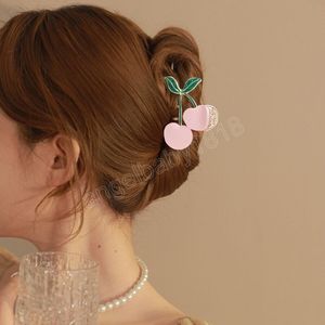 Pinza de pelo de Metal de cereza rosa coreana para mujer, horquillas para el pelo con cola de caballo, accesorios para el cabello para niña y mujer
