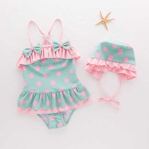 Maillots de bain coréens à pois pour filles, jolie baignoire pour bébé, ensemble avec nœuds, costume de bain pour enfants, été 210529