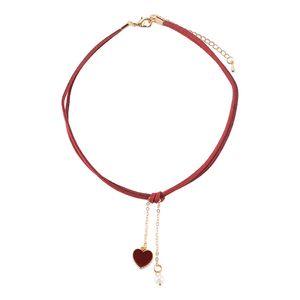 Gargantilla de moda de estilo coreano, collares con cadena de terciopelo, colgante sencillo en forma de corazón negro y rojo de doble cara, collar para mujer, joyería para mujer