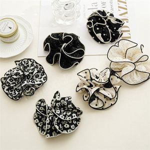 Estilo coreano plisado flor pelo Scrunchies puntos Vintage elástico pelo banda francés negro blanco diademas mujeres accesorios para el cabello