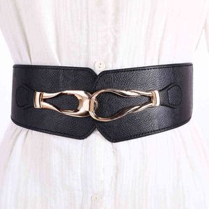 Versión coreana de metal Decorativo Hebilla Cierre Cierre Casual Damas Moda Vestido Elástico Amplio Cinturones Para Mujeres Lujo G220301