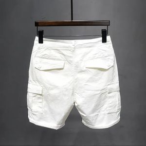 Coréen lavé luxe hommes slim jeans designer denim pantalon court pour été petit ami stretch droit blanc cargo coton shorts 240306