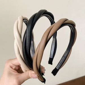 Korean Woman Elegant Cross Twist PU Hair band Hairband Toothed anti-skid Headband Ladies Hair Accessories Girls Headwear