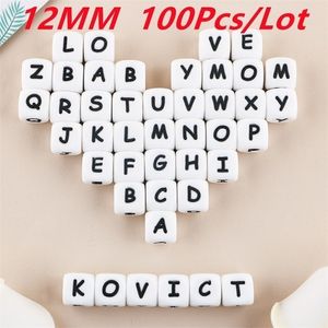 Kovict 12MM 100Pcs Silicone Letters Beads English Alphabet Letter Beads Baby Teething Teether Personalized Name Pacifier Chain 220815