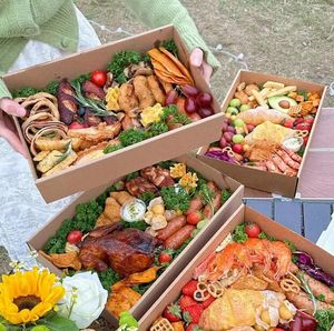 Caja de papel Kraft para Picnic, té de la tarde, salida de primavera, comida, tiramisú, caja de embalaje Bento, Cajas de Regalo de Navidad, escaparate