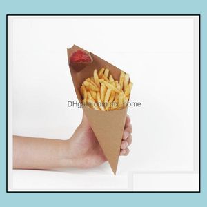 Boîte de frites en papier kraft Cone Preuve d'huile Chips Sac Gobelet jetable Party Take-Out Food Package Wen6947 Drop Delivery 2021 Take Out Contain