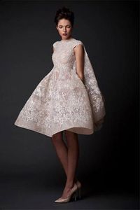 Krikor Jabotian robes de mariée bijou dentelle appliques sans manches plage robes de mariée genou longueur courte robe de mariée trapèze avec Ple265Y