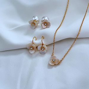 KS Marque Doux Rose Fleur Shell Boucles D'oreilles De Luxe Perle Élégant OL Princesse Mignon Designer Amour Boucles D'oreilles Boucle D'oreille Boucle D'oreille Collier Bijoux