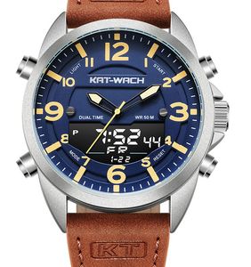 KT montre de luxe hommes marque montres en cuir homme Quartz analogique numérique étanche montre-bracelet grande montre horloge Klok KT1818