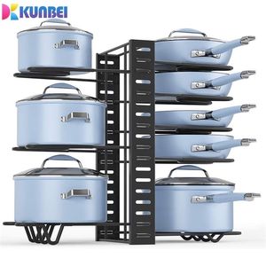 Organizador de ollas y sartenes ajustable KUNBEI, 3 métodos de bricolaje, tapas de Metal resistentes, soporte de almacenamiento para cocina 211112