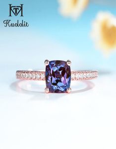 Kuololit 585 Rose Gold Lab Grown Grown Alexandrite Gemstone Ring pour les femmes Real 925 Sterling Silver Cushion Luxury Ring pour l'engagement T9079715