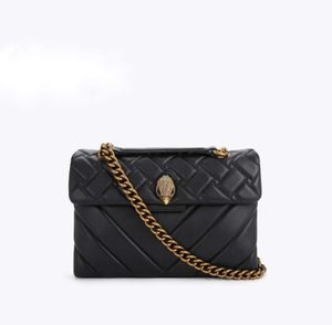 Kurt Geiger London Kensington Sacs à main en cuir véritable de taille moyenne avec chaînes de luxe en or noir/argent Sac à bandoulière Sac à main et sacs à bandoulière