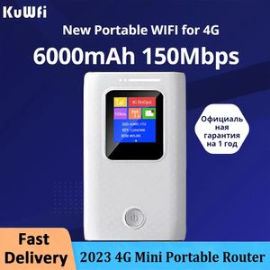 KuWfi routeur Wifi Mobile 6000 mAh Portable 3G 4G Lte 150 Ms point de poche extérieur sans fil avec emplacement pour carte Sim 240113