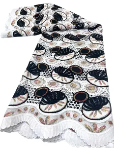 KY-4010 Costura artesanal Tela de encaje de seda de leche con lentejuelas El ojal más nuevo 5 yardas Nigeriano a la venta 2023 Vestido de noche de alta calidad para mujer Ocasión Fiesta Verano